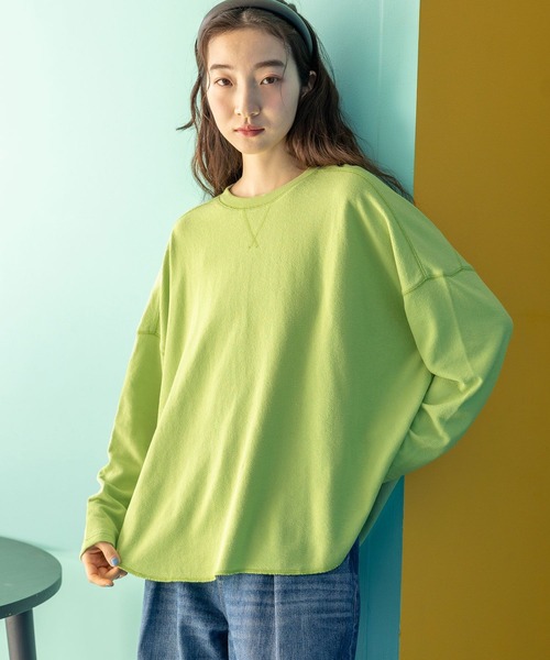 tシャツ ケーブルリボンプルオーバー レディース GLOBAL WORK tシャツ シフォンドッキングプルオーバー7分袖