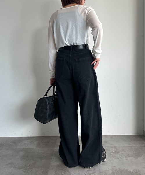 極美品★ALOUND ブルーデニムワイドパンツLL apres jour mignon（アプレジュールミニョン） ワイドパンツ ジーンズ