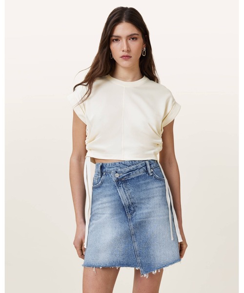 tシャツ MIRA CROPPED SATIN DRAWCORD T-SHIRT  | MIRA クロップド サテン ドローコード Tシャツ レディー