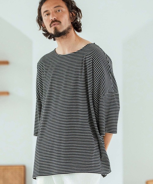 Magine（マージン） tシャツ mt9601-Border Fabric Boat Neck Pullove