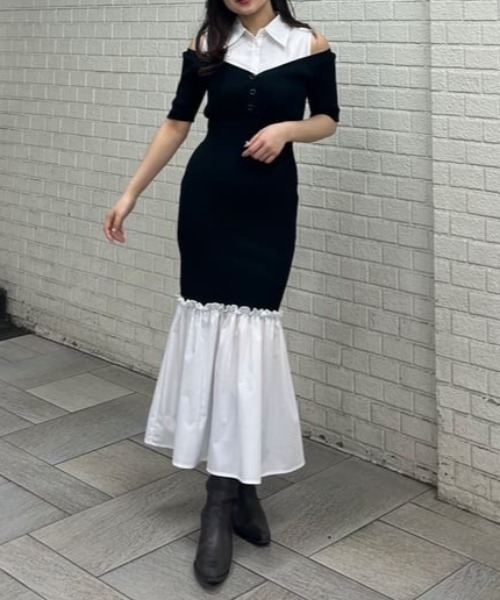rienda（リエンダ） ワンピース シャツレイヤードコンビマーメイド