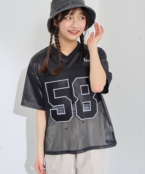 BISKEE tシャツ ナンバーリングロゴ メッシュ オーバーサイズT