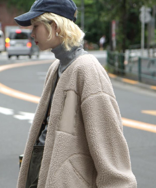 「zootie」 ノーカラーコート フリー カーキ レディース_画像3