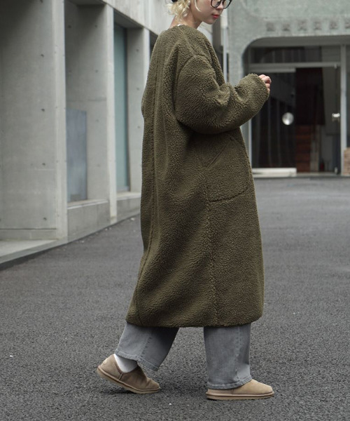 「zootie」 ノーカラーコート フリー カーキ レディース_画像5