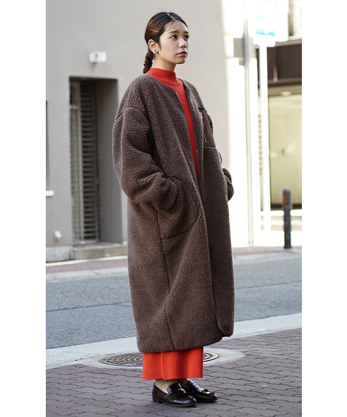 「zootie」 ノーカラーコート フリー カーキ レディース_画像8