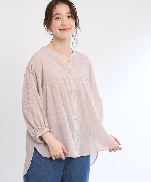 ブラウス シャツ 「夏SALE／E‐QUALITY／手洗い可／羽織りでも」ストライプブラウス レディース