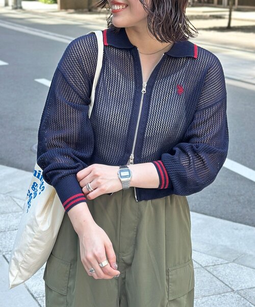 タグ付　新品 【U.S. POLO ASSN.】襟付きメッシュカーディガン U.S. POLO ASSN.】襟付きメッシュカーディガン（カーディガン