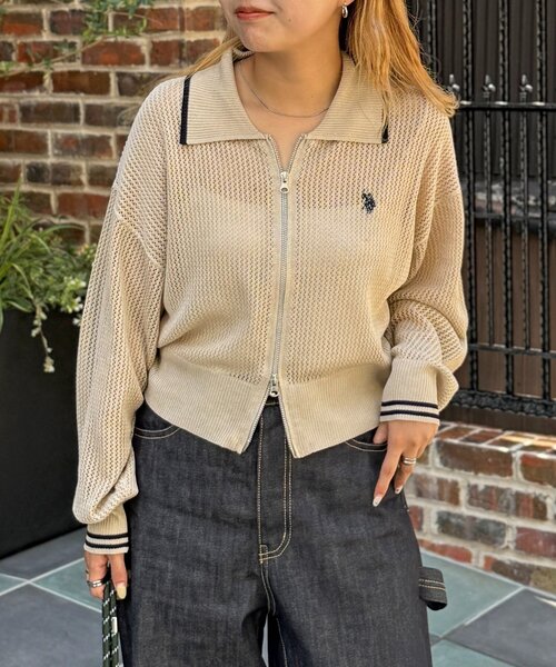 タグ付　新品 【U.S. POLO ASSN.】襟付きメッシュカーディガン U.S. POLO ASSN. カーディガン 「U.S. ASSN.」襟付きメッシュ