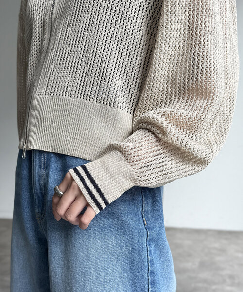 U.S. POLO ASSN. カーディガン 襟付きメッシュカーディガン