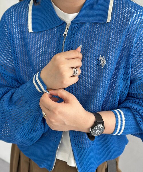 U.S. POLO ASSN. カーディガン 「U.S. ASSN.」襟付きメッシュ