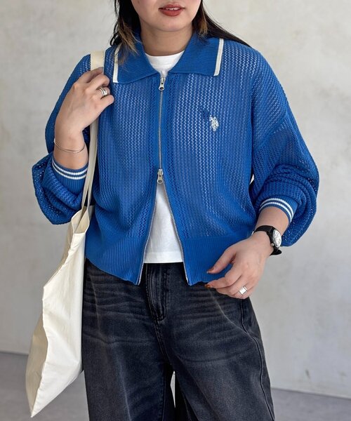 U.S. POLO ASSN. カーディガン 「U.S. ASSN.」襟付きメッシュ