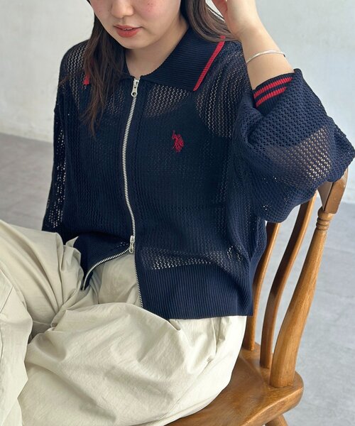 U.S. POLO ASSN. カーディガン 「U.S. ASSN.」襟付きメッシュ