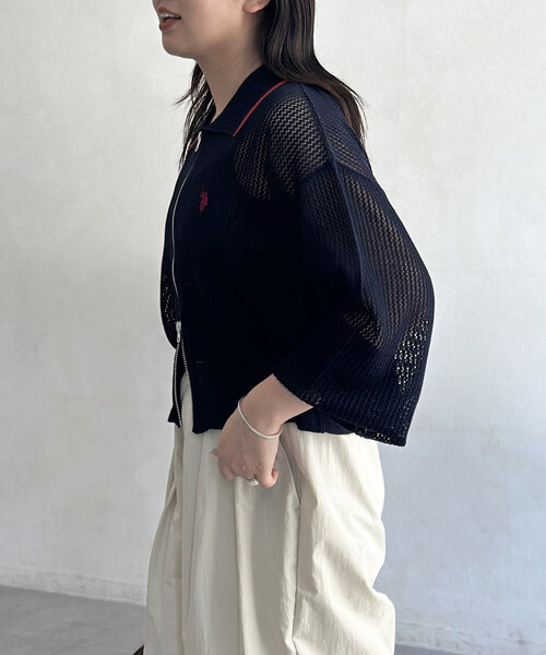 U.S. POLO ASSN. カーディガン 「U.S. ASSN.」襟付きメッシュ