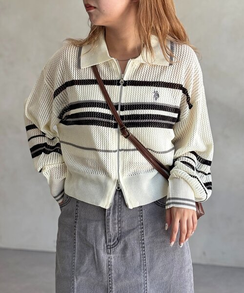 タグ付　新品 【U.S. POLO ASSN.】襟付きメッシュカーディガン U.S. POLO ASSN. カーディガン 「U.S. ASSN.」襟付きメッシュ