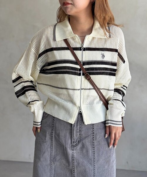 タグ付　新品 【U.S. POLO ASSN.】襟付きメッシュカーディガン U.S. POLO ASSN. カーディガン 「U.S. ASSN.」襟付きメッシュ