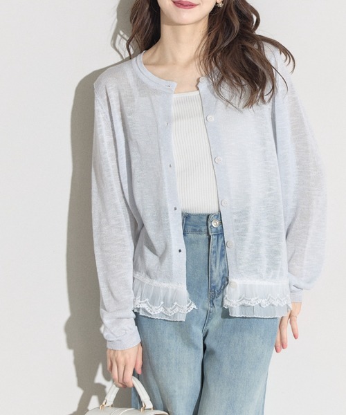 トクコのシアー、カーデガントップス tocco closet カーディガン 「ZOZO限定」レースヘムシアー