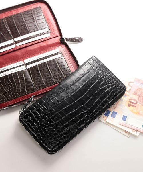 長財布 財布 クロコダイルレザー 長財布 手帳型 センター取り 一枚革 メンズ レディースの画像