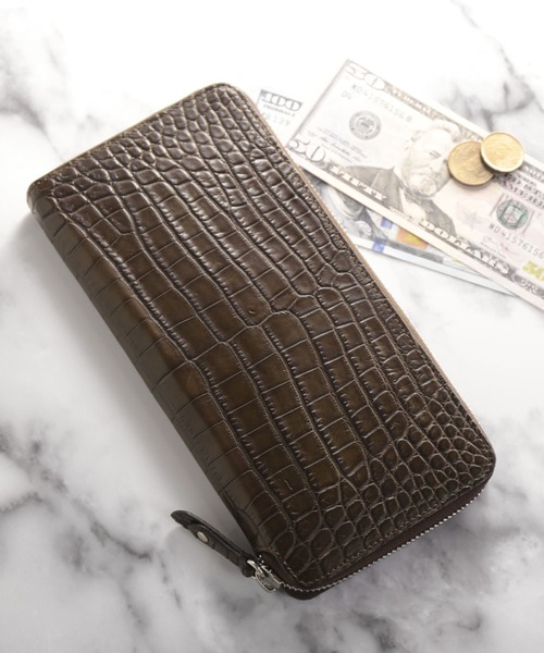 長財布 財布 クロコダイルレザー 長財布 手帳型 センター取り 一枚革 メンズ レディースの画像