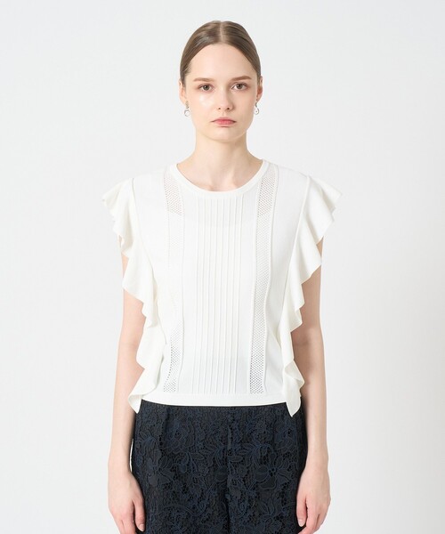 ANAYI - 【美品】アナイ　2020  ラッフルフリル　プルオーバーニット　春ニット ANAYI - 【美品】アナイ 2020 ラッフルフリル プルオーバー