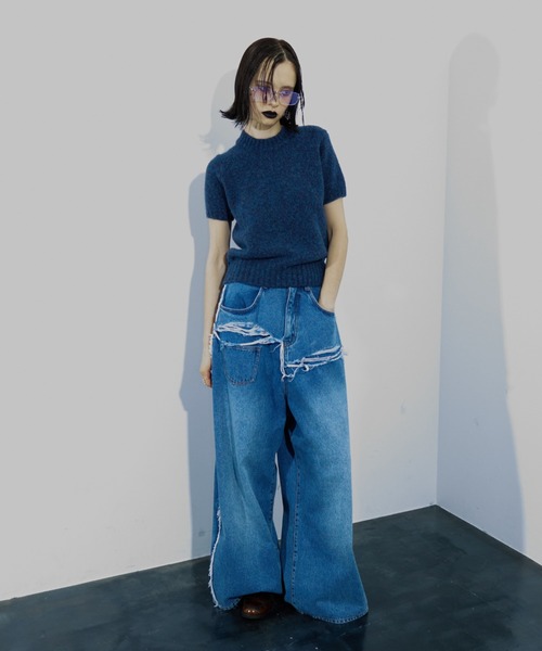 WONEM デニム WONEM 「WONEM」 ダメージ加工デニムパンツ 2 ブルー レディース