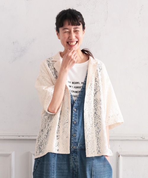ブラウス シャツ 透かし編みのシャツ レディース