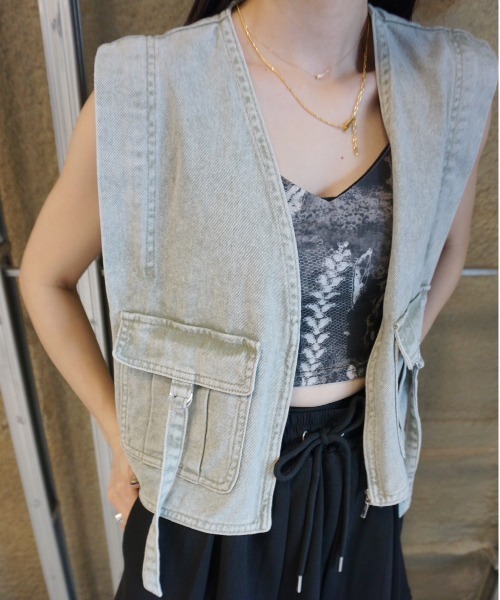 Ameri（アメリ） ベスト ジレ COMPACT FADE DENIM VEST レディース