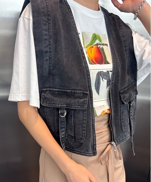 Ameri（アメリ） ベスト ジレ COMPACT FADE DENIM VEST レディース