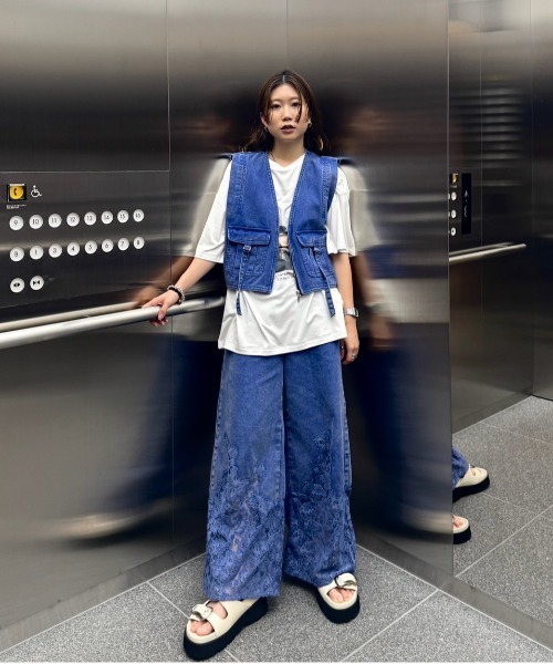 Ameri（アメリ） ベスト ジレ COMPACT FADE DENIM VEST レディース