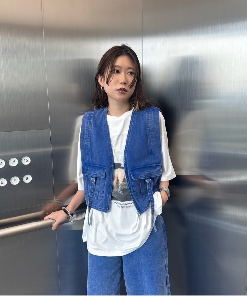 Ameri（アメリ） ベスト ジレ COMPACT FADE DENIM VEST レディース