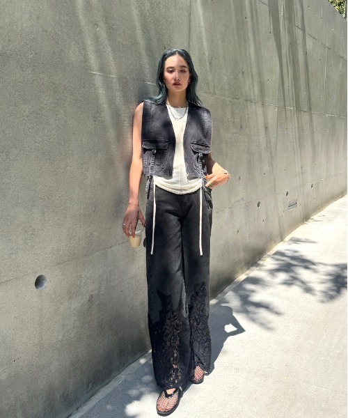 Ameri（アメリ） ベスト ジレ COMPACT FADE DENIM VEST レディース