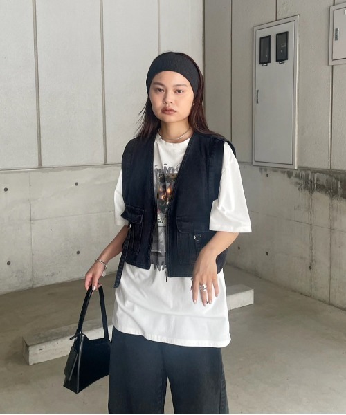 Ameri（アメリ） ベスト ジレ COMPACT FADE DENIM VEST レディース