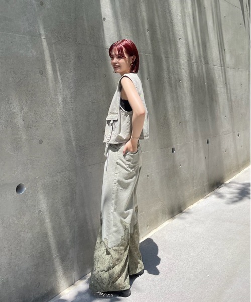 Ameri（アメリ） ベスト ジレ COMPACT FADE DENIM VEST レディース