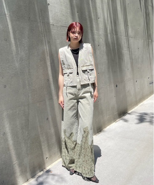 Ameri（アメリ） ベスト ジレ COMPACT FADE DENIM VEST レディース