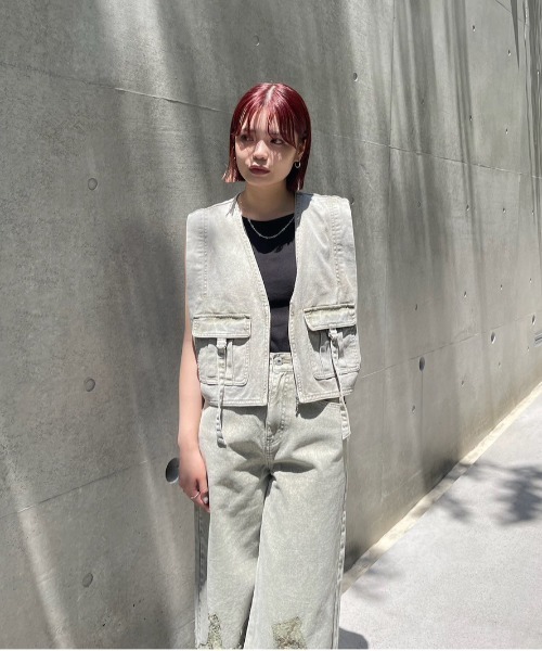 Ameri（アメリ） ベスト ジレ COMPACT FADE DENIM VEST レディース