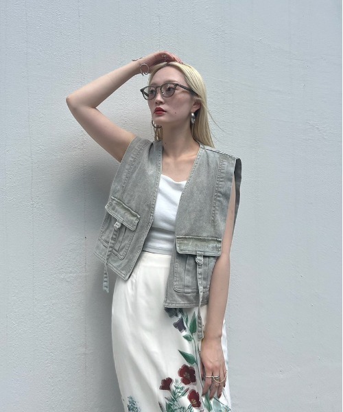 Ameri（アメリ） ベスト ジレ COMPACT FADE DENIM VEST レディース
