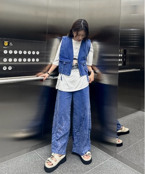 Ameri（アメリ） ベスト ジレ COMPACT FADE DENIM VEST レディース