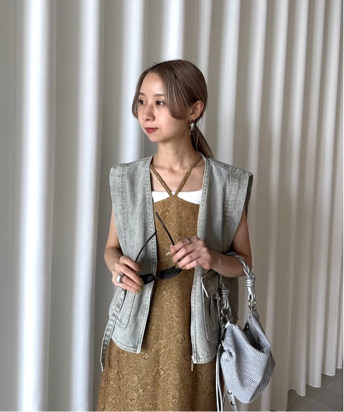 Ameri（アメリ） ベスト ジレ COMPACT FADE DENIM VEST レディース