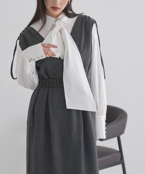 ECLAM（クラム） ブラウス シャツ ロングカフスボウタイシャツ