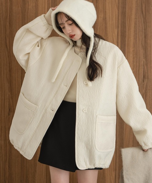 ブルゾン アウター ニュアンスジャガード中綿ブルゾン レディース