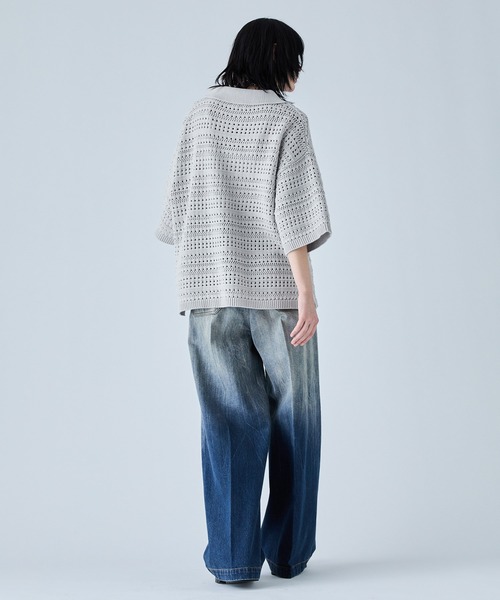 「VELNUS」 半袖ニット L ライトグレー メンズ_画像6