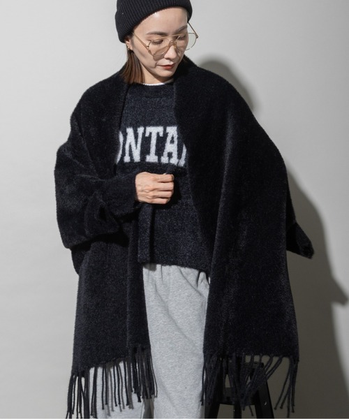 カーディガン モールニット フリンジポンチョカーデ レディース