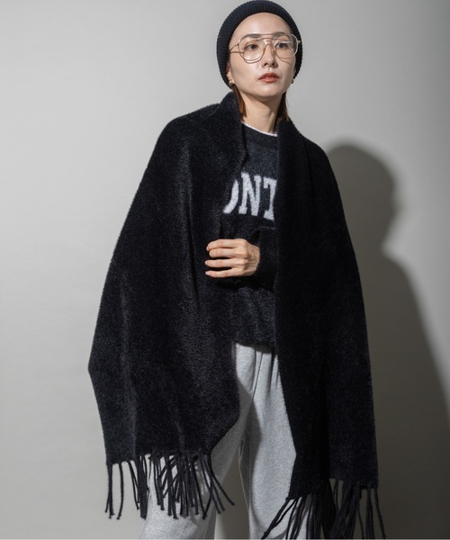 カーディガン モールニット フリンジポンチョカーデ レディース
