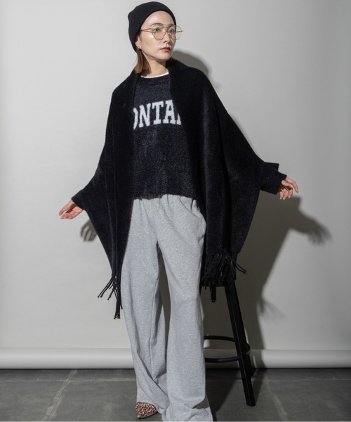 カーディガン モールニット フリンジポンチョカーデ レディース