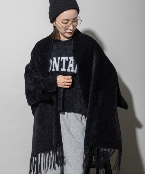 カーディガン モールニット フリンジポンチョカーデ レディース