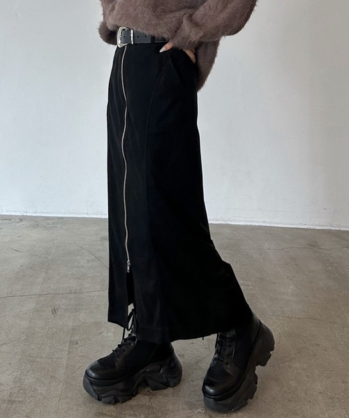 ＊handmade＊no.183→在庫わずか PAGEBOY（ページボーイ） スカート フェイクスエードZIPナロースカート