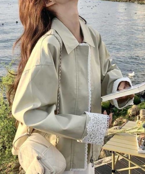 Mejoul トレンチコート コート 「2026春夏新作」襟付き 配色レース