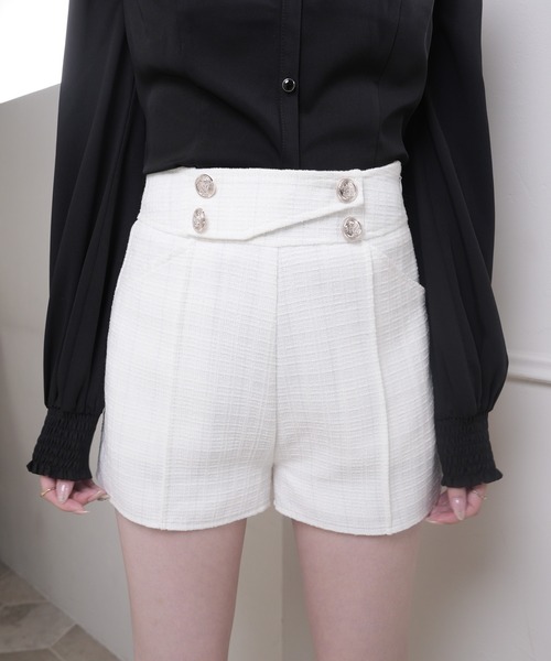 【超美品】DECEMBERMAY アシメショートパンツ ホワイトM LIP SERVICE（リップサービス） パンツ アシメベルトショートパンツ