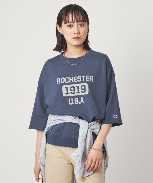tシャツ 「別注」「Champion」6分袖 プリント スウェット プルオーバー レディースの画像