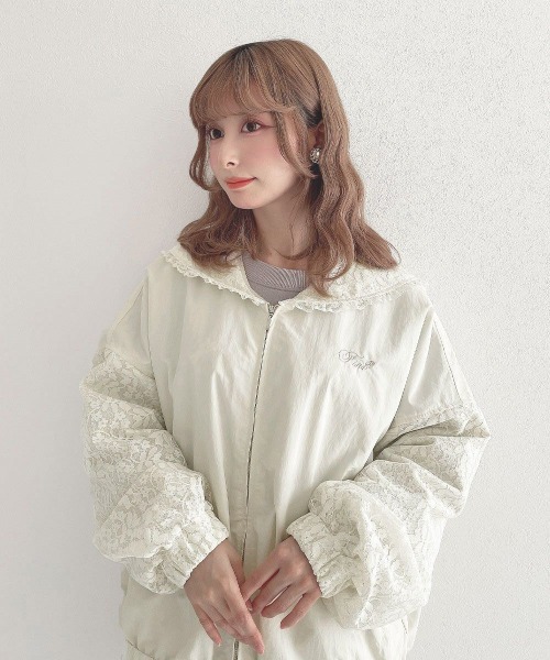 LOHEN ボトルネック レイヤードブルゾン　ホワイト セットアップ対応】レースセーラー衿ブルゾン/fint フィント（ブルゾン