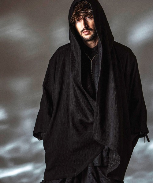 No.ID ノーアイディー　フード付き黒長袖カットソー NO ID.（ノーアイディー） カーディガン 「NO ID.」KIMONO Hooded Gown